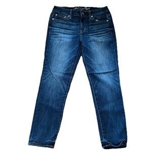 American Eagle Jeans Women's 2 Dark Blue‎ Slouchy Stretch Denim Whiskered Fade
